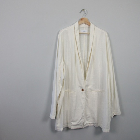 Old Navy Oversized Blazer Women XXL Ivory Linen Coastal Grandma Beach Casual 512 - Picture 1 of 12